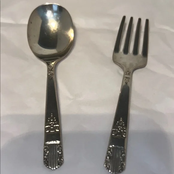 Baby Elegant Silver Spoon and Fork Set - Picture 1 of 4